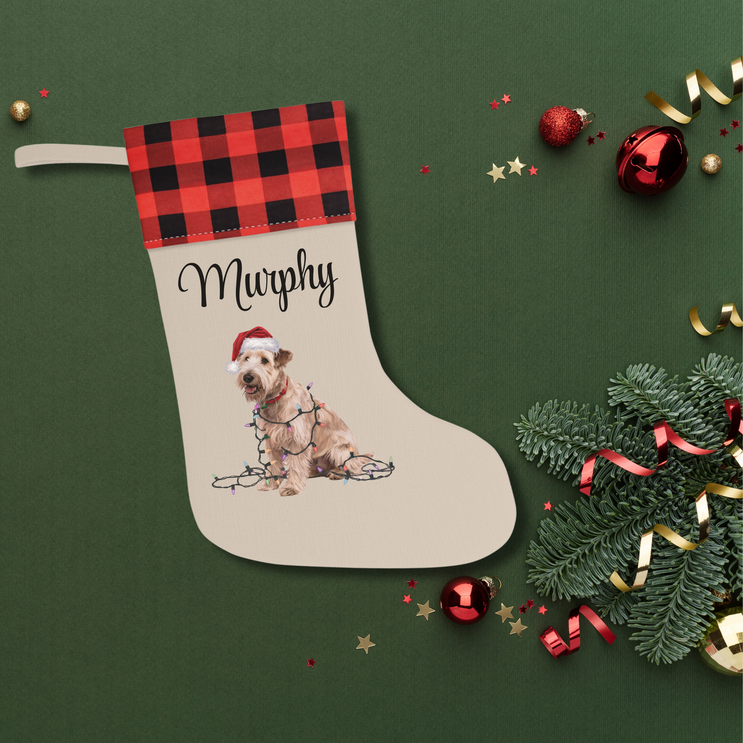 Personalized Soft Coated Wheaten Terrier Christmas Stocking, Holiday Decor Gift for Pet Lovers