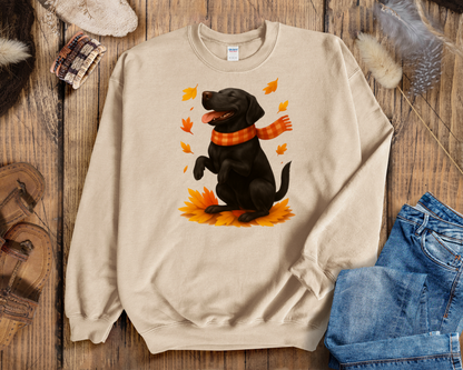 Black Labrador Autumn Sweatshirt, Cute Fall Dog Shirt, Dog Lovers Gift, Cozy Dog Sweater, Labrador in Leaves, Gift For Pet Moms