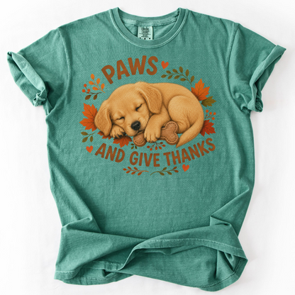 Golden Retriever Thanksgiving Shirt, Paws Give Thanks Tee, Fall Golden Retriever Lover Gift