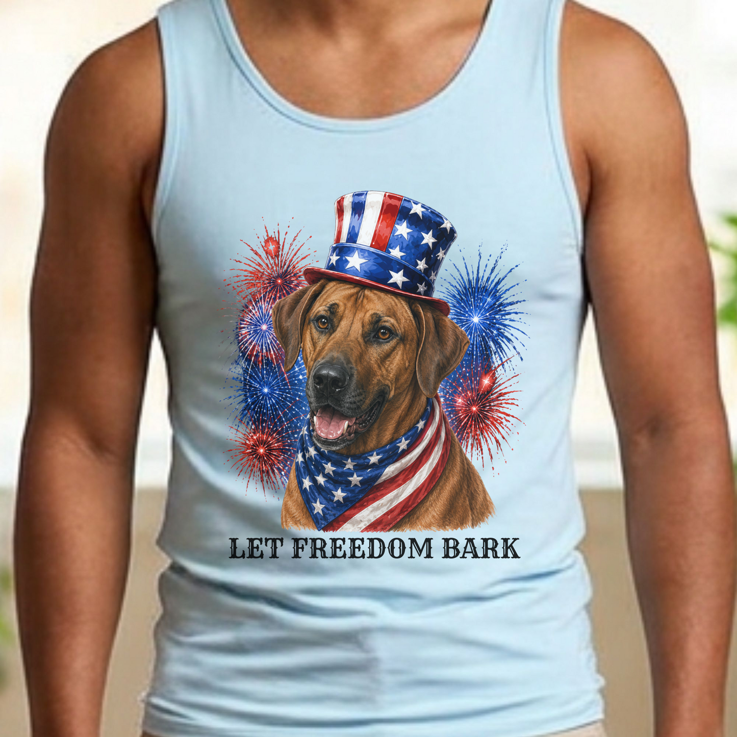Rhodesian Ridgeback Tank Top, Patriotic Let Freedom Bark