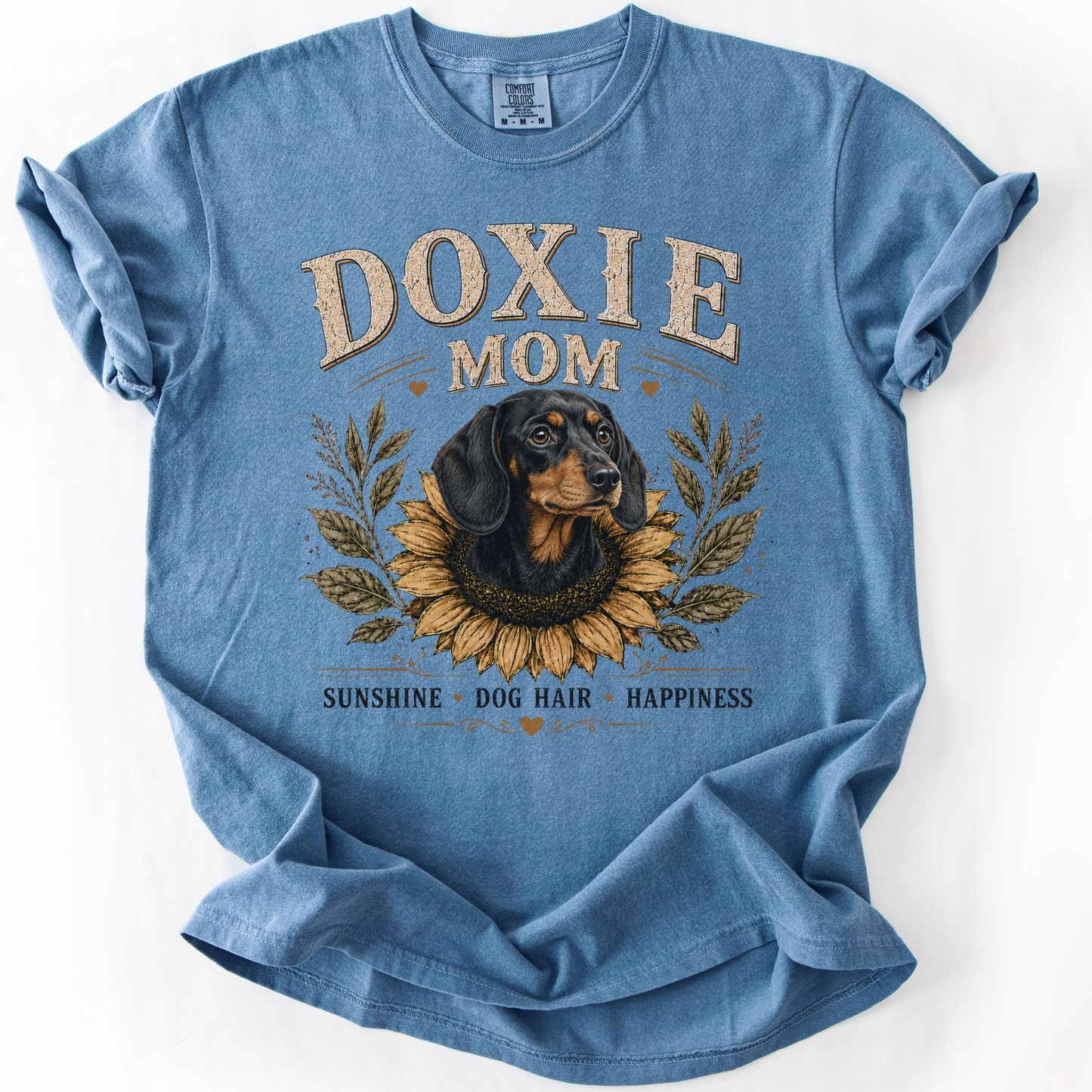 Black and Tan Dachshund Mom Shirt, Doxie Sunflower Tee, Vintage Dog Lover Gift