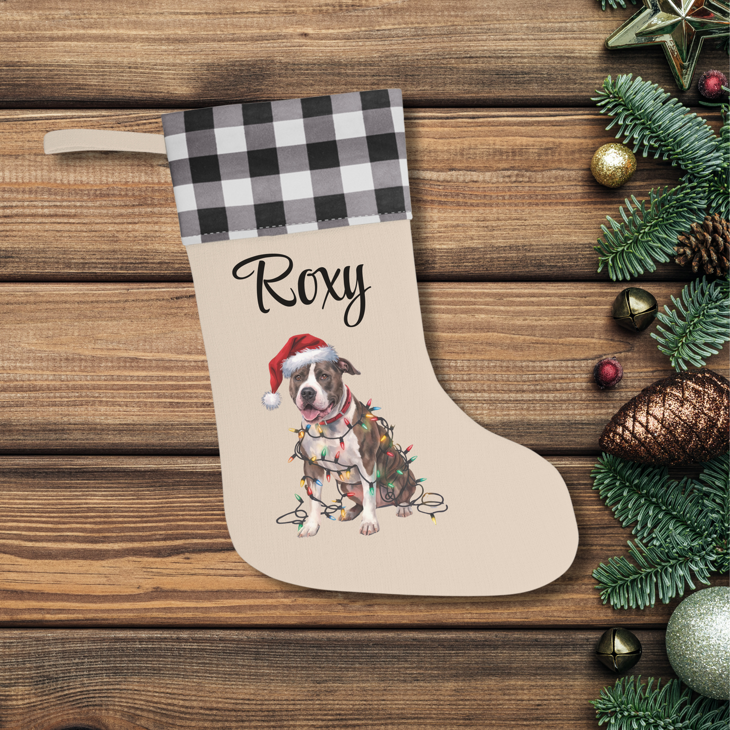 Personalized Pitbull Christmas Stocking, Holiday Decor Gift for Pet Lovers