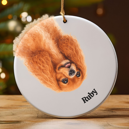 Upside down Personalized Pet Photo Ornament, Custom Dog Cat Memorial Ornament with Name, Watercolor Gift