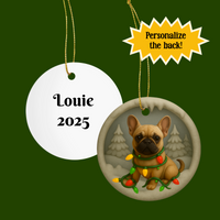 Load image into Gallery viewer, French Bulldog Christmas Ornament, Cute Frenchie Puppy with Holiday Lights, Personalized Dog Lover Gift, Custom Tree Decoration
