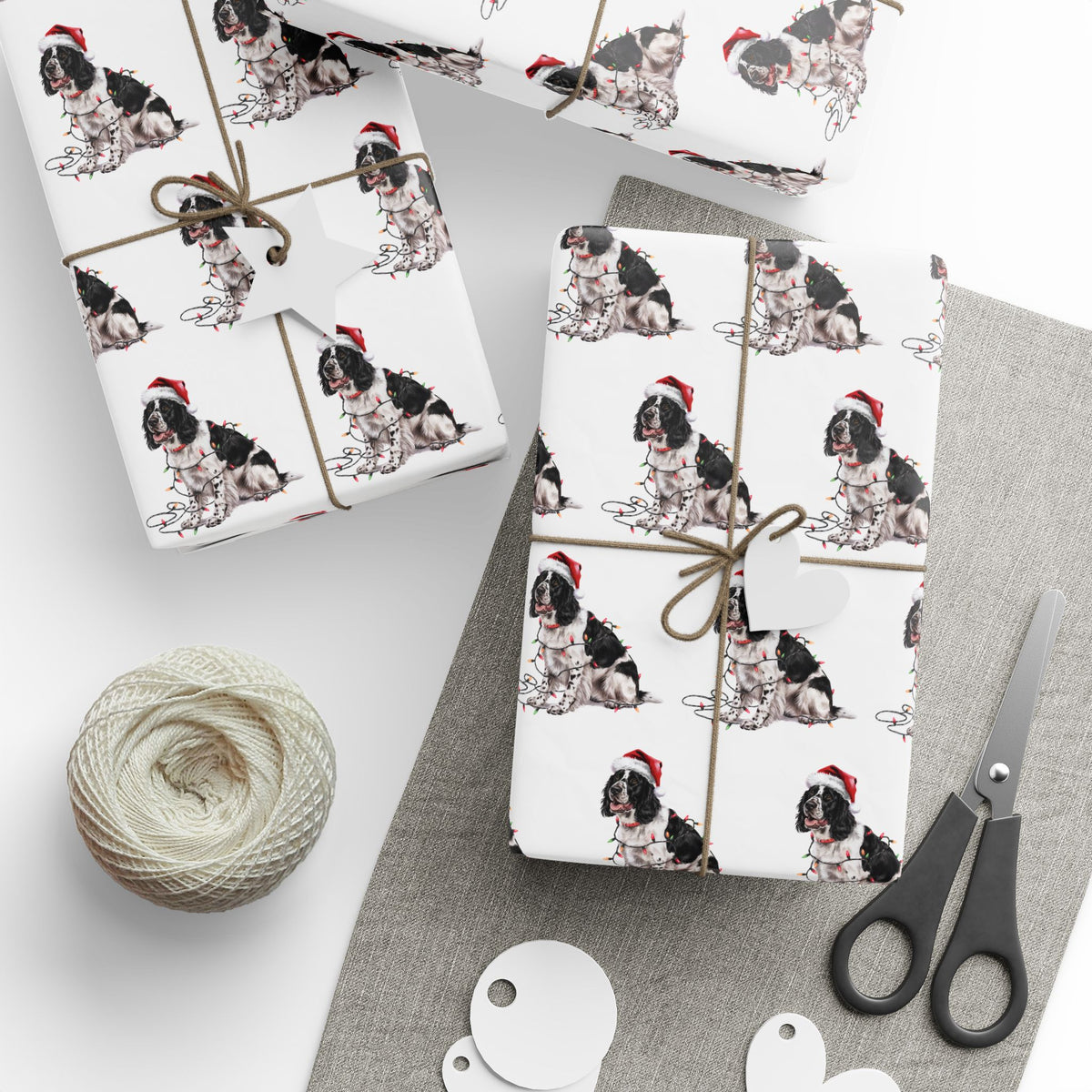 Black Springer Spaniel Christmas Lights Wrapping Paper