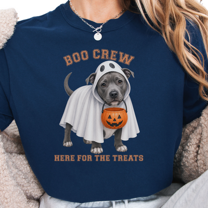 Pitbull Boo Crew Halloween Shirt, Here for the Treats Dog Mom Tee