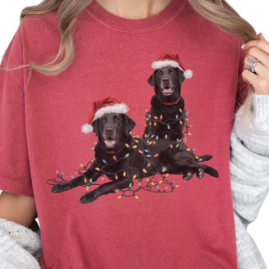 Festive Holiday Christmas Dog Shirt, Santa Hat Labrador Tee, Holiday Lights Dog Lovers Shirt, Christmas Gift for Dog Mom