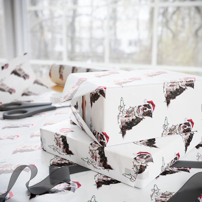 Border Collie Christmas Lights Wrapping Paper