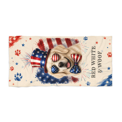 English Cream Golden Retriever Patriotic Beach Towel