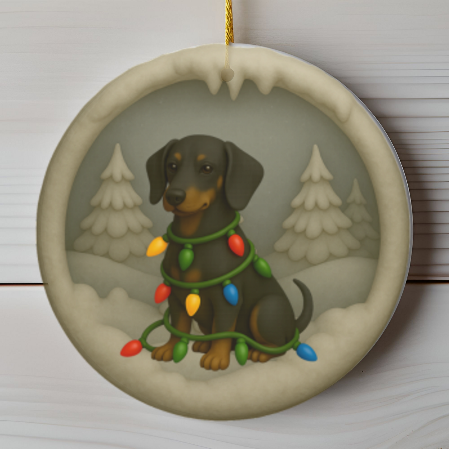 Personalized Black & Tan Dachshund Christmas Ornament, 3D Clay-Style Dog Keepsake with Lights