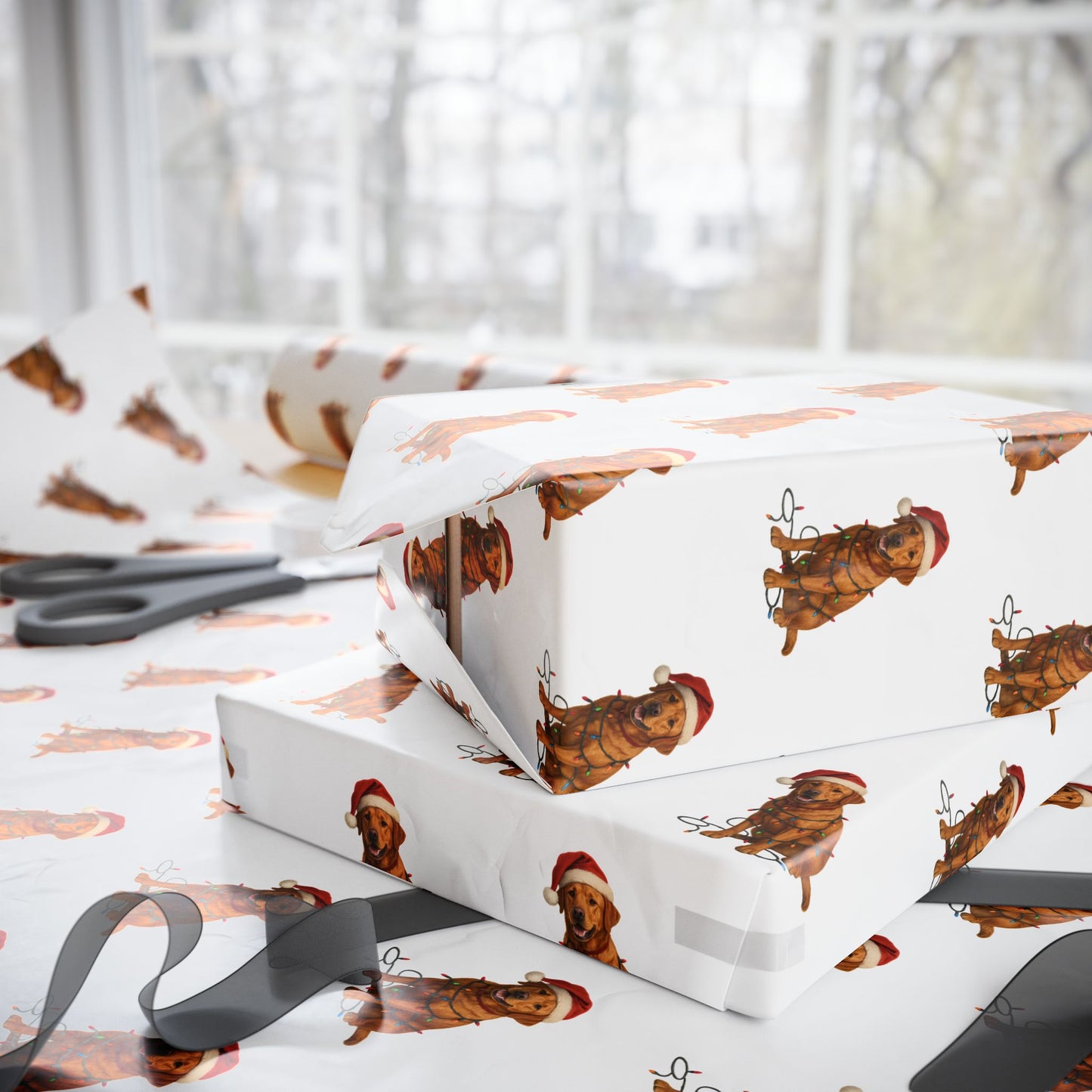 Fox Red Labrador Retriever Christmas Lights Wrapping Paper