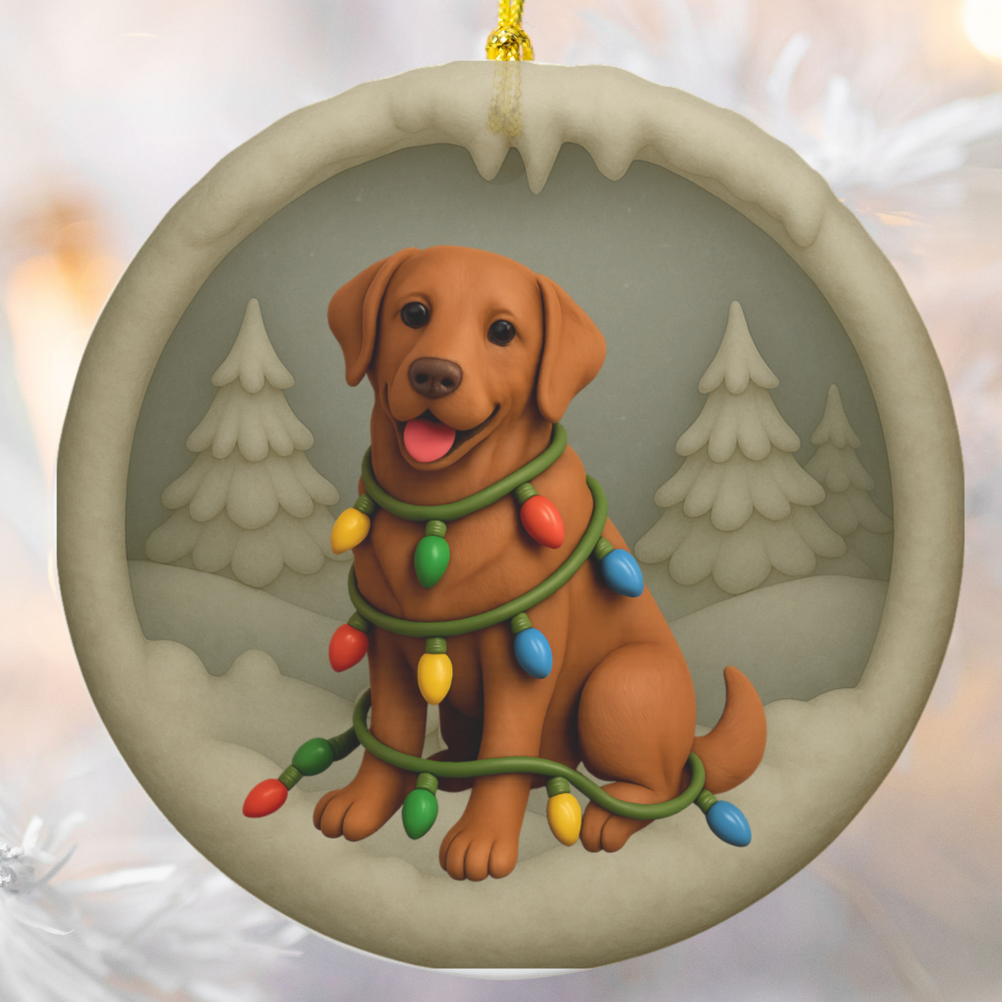 Fox Red Lab Christmas Ornament, Personalized Labrador Retriever Puppy with Holiday Lights, Custom Dog Lover Gift, Tree Decoration