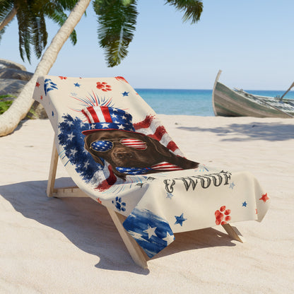 Chocolate Labrador Patriotic Beach Towel