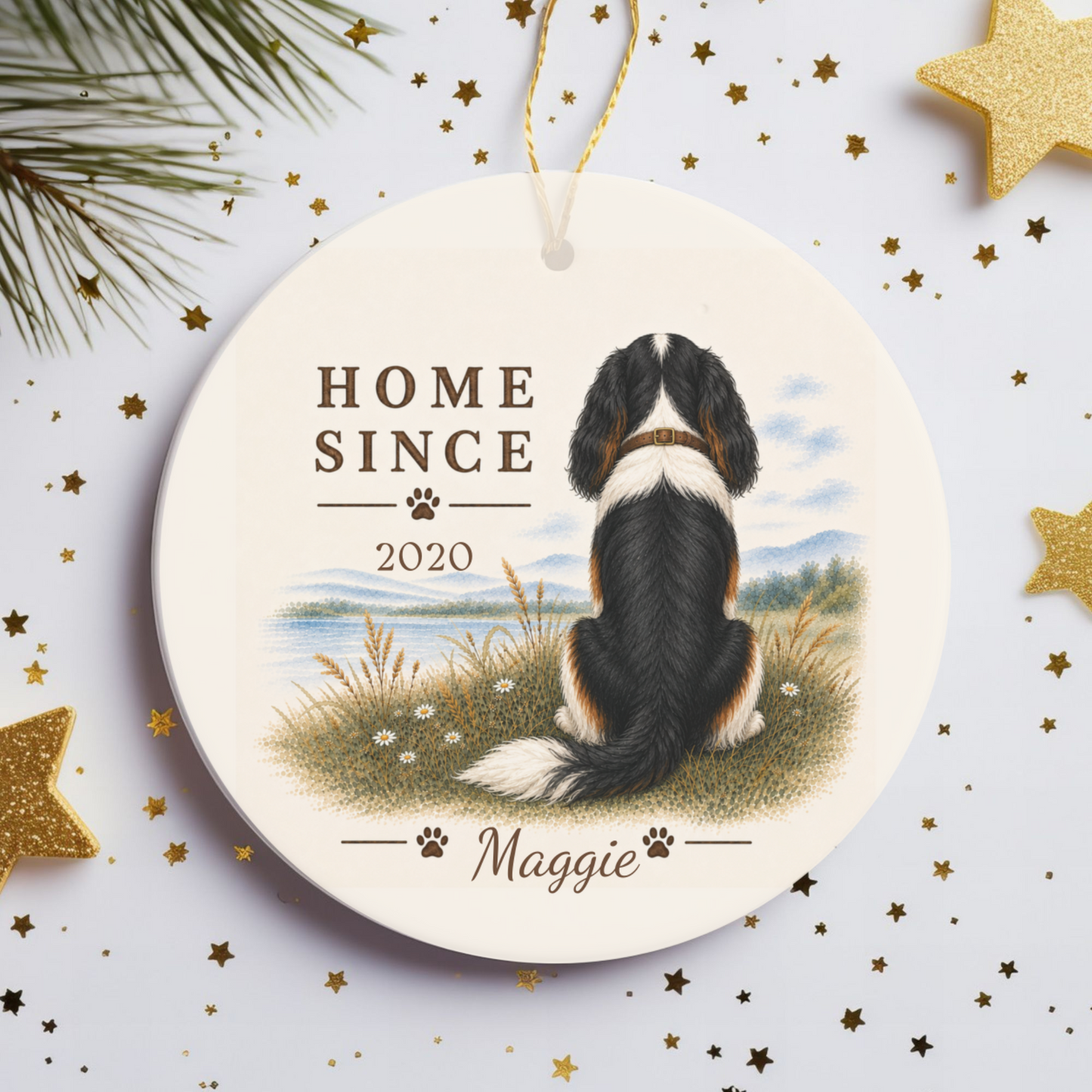 Personalized Tricolor Cavalier Ornament, Double Sided Gotcha Day Gift, Custom Dog Keepsake