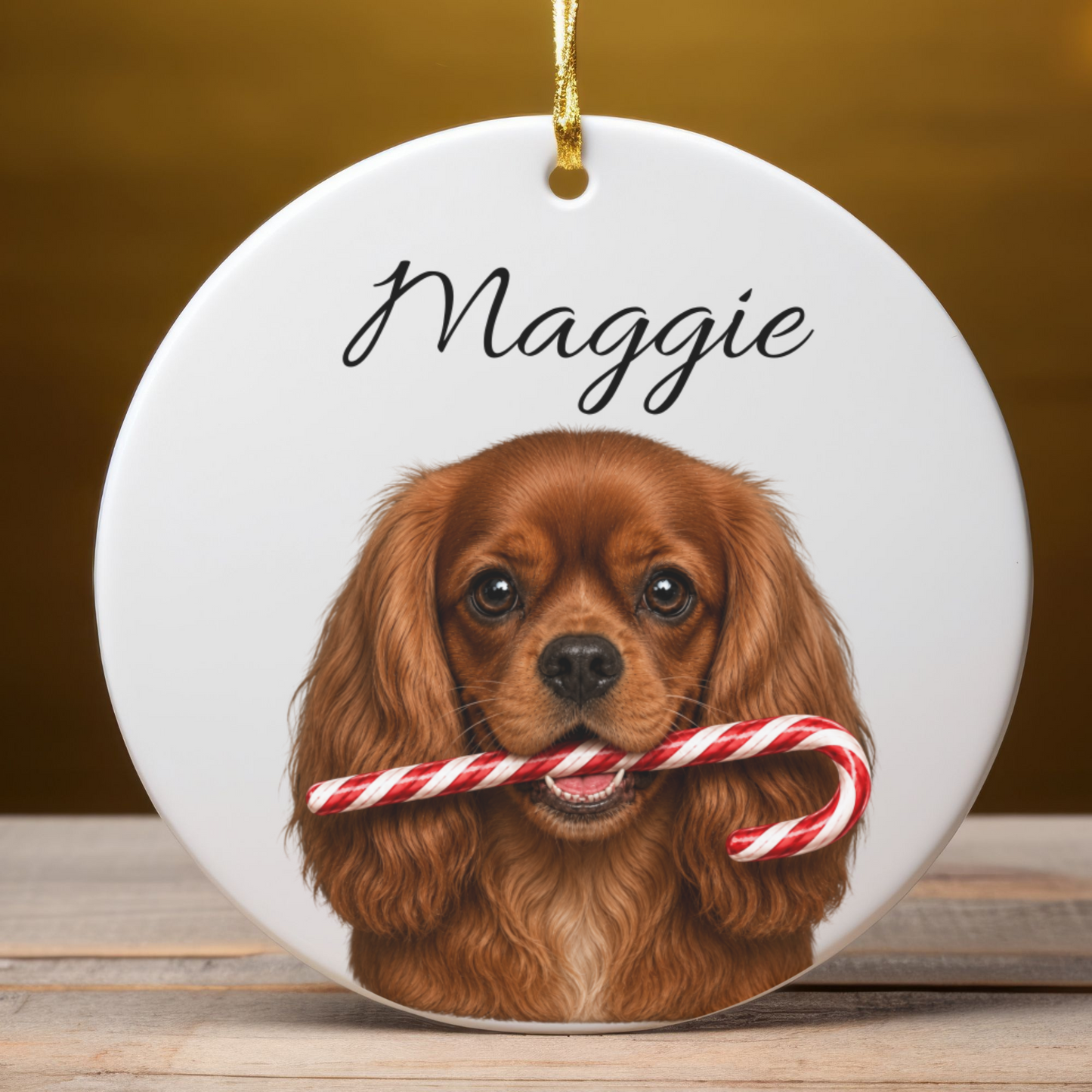 Personalized Ruby Cavalier Candy Cane Ornament