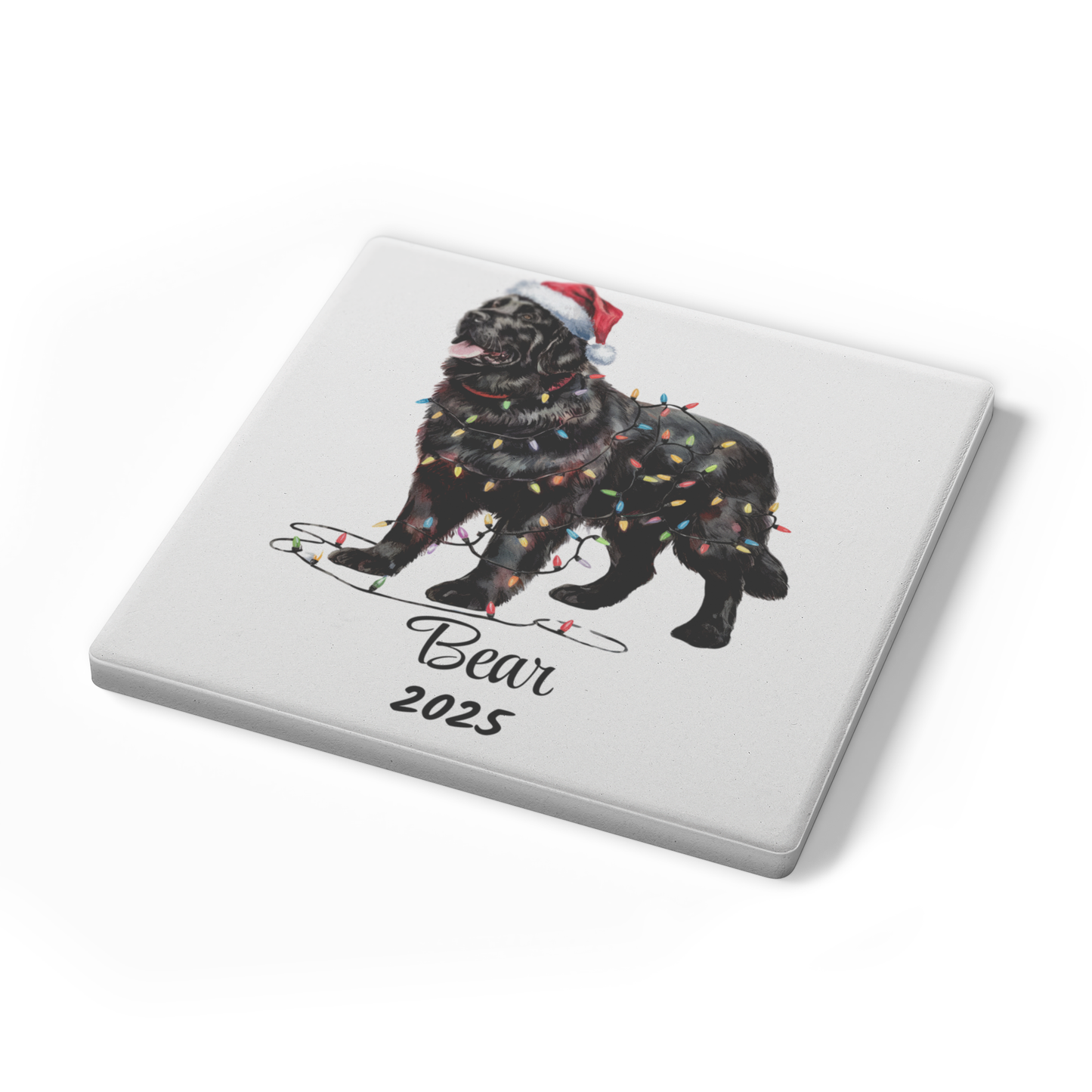 Black Newfoundland Christmas lights Dog Coasters