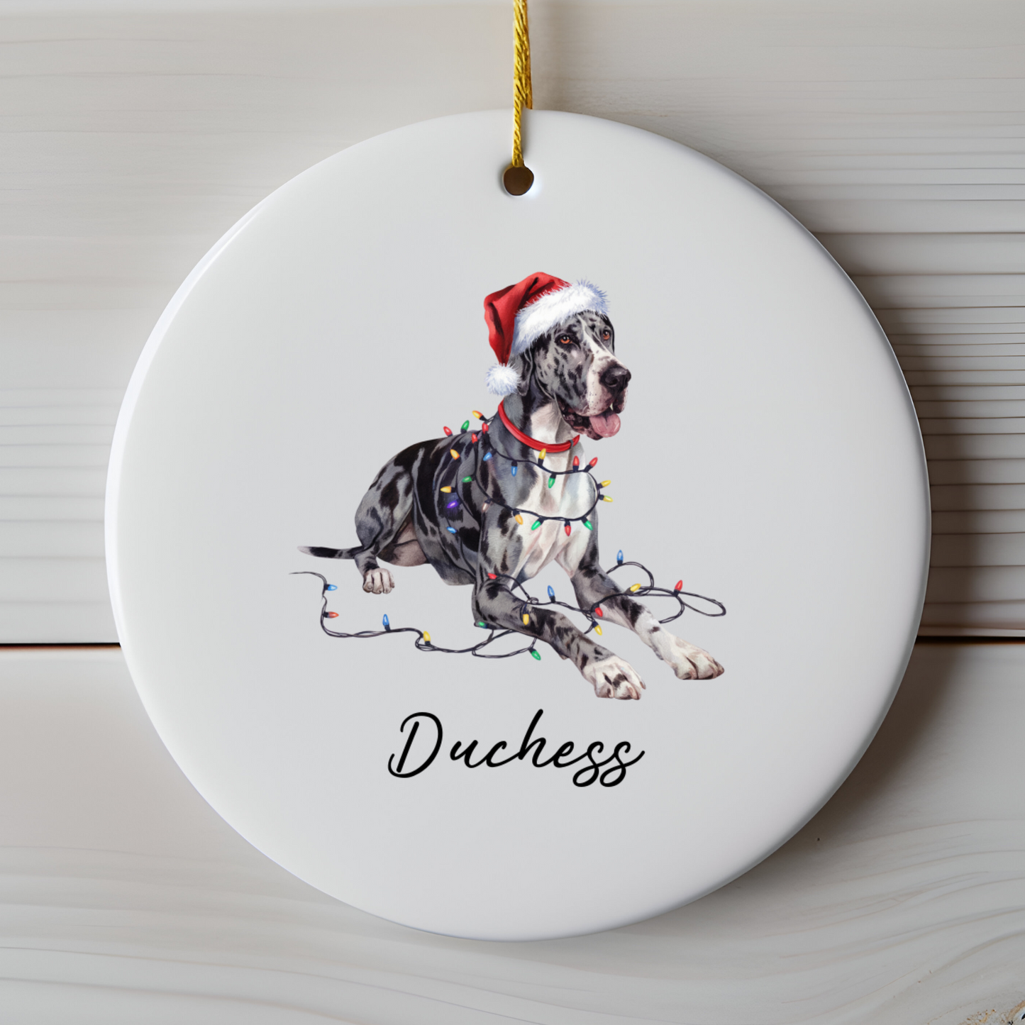 Personalized Merle Great Dane Christmas Ornament, Festive Dog Keepsake
