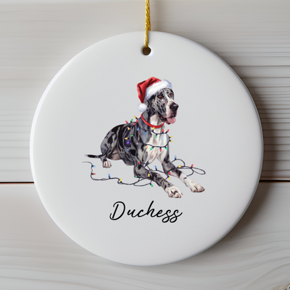 Personalized Merle Great Dane Christmas Ornament, Festive Dog Keepsake