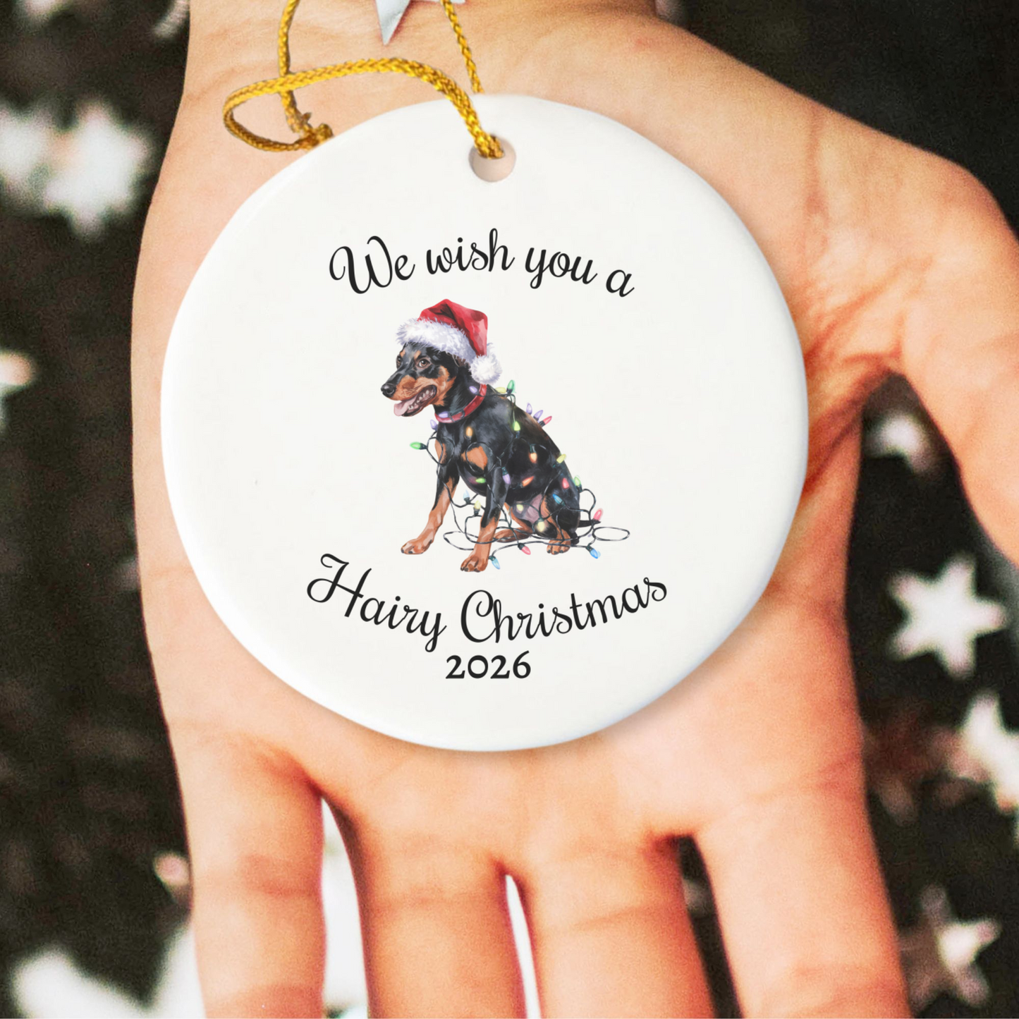 Christmas Miniature Pinscher Ornament, Christmas Lights Dog Keepsake