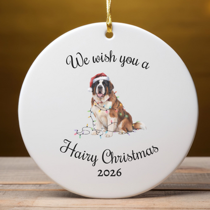 Christmas Saint Bernard Ornament, Christmas Lights Dog Keepsake