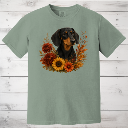 Black and Tan Dachshund Autumn Floral Shirt