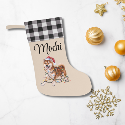 Personalized Red Shiba Inu Christmas Stocking, Holiday Decor Gift for Pet Lovers