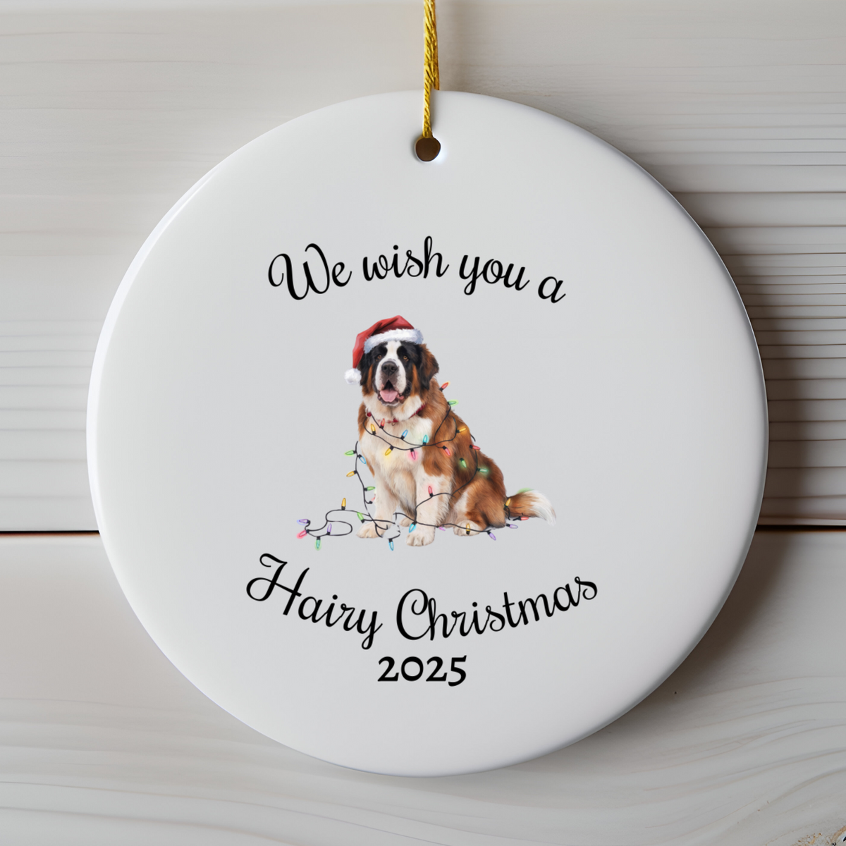 Christmas Saint Bernard Ornament, Christmas Lights Dog Keepsake