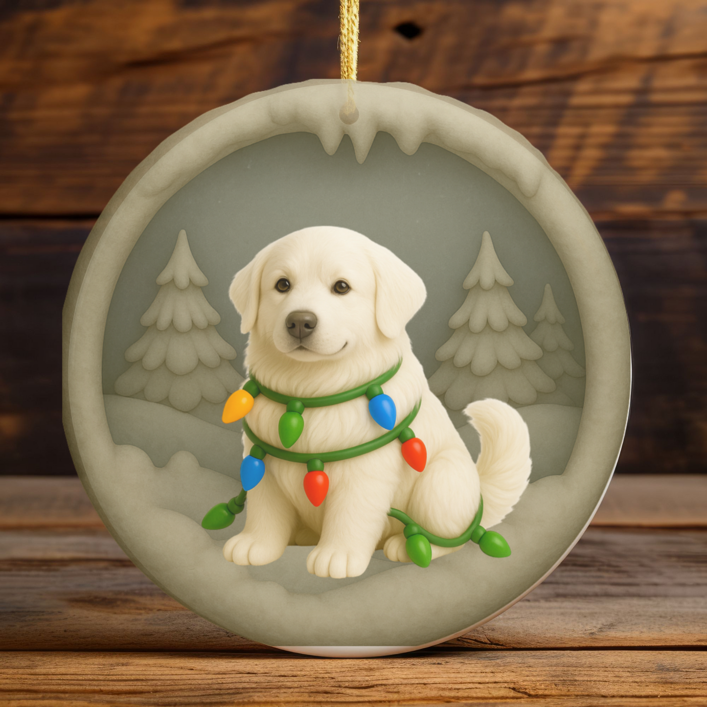 Personalized Great Pyrenees Christmas Ornament, 3D Clay-Style Dog Keepsake with Lights