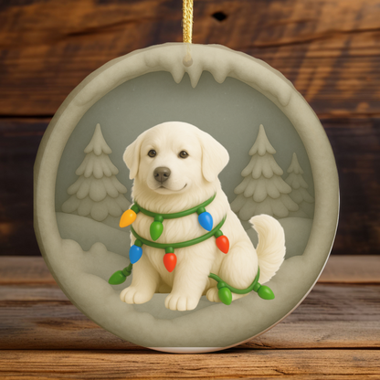 Personalized Great Pyrenees Christmas Ornament, 3D Clay-Style Dog Keepsake with Lights