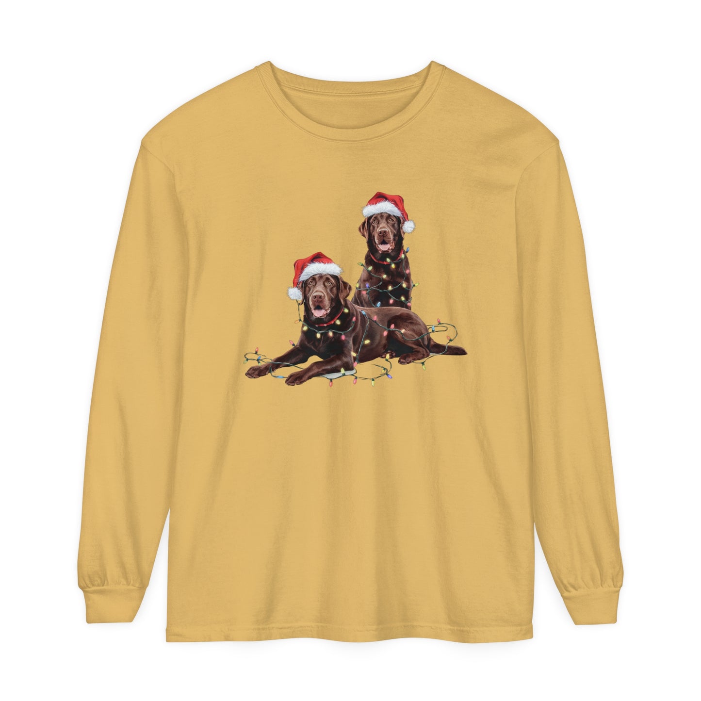 Christmas Chocolate Labrador Long Sleeved Shirt, Christmas Lights Dog Tee, Christmas Dog, Lab Mom Tee, Gift for Dog Lover, Chocolate Lab