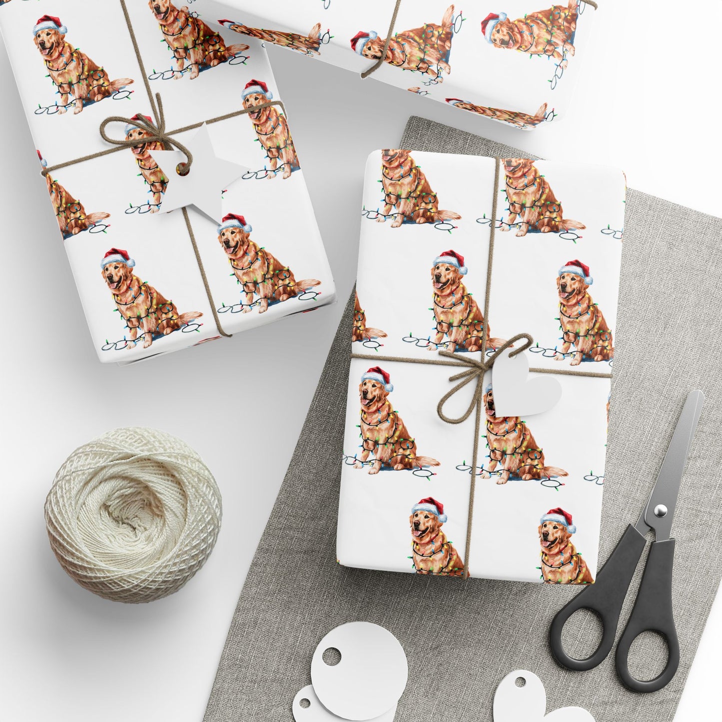 Golden Retriever Christmas Lights Wrapping Paper