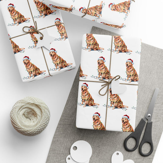 Golden Retriever Christmas Lights Wrapping Paper