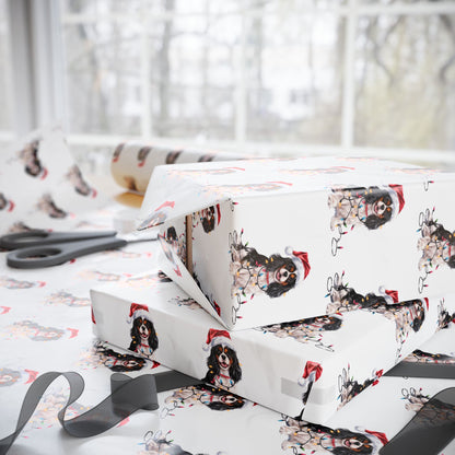 Tri-Color Cavalier King Charles Spaniel Christmas Lights Wrapping Paper