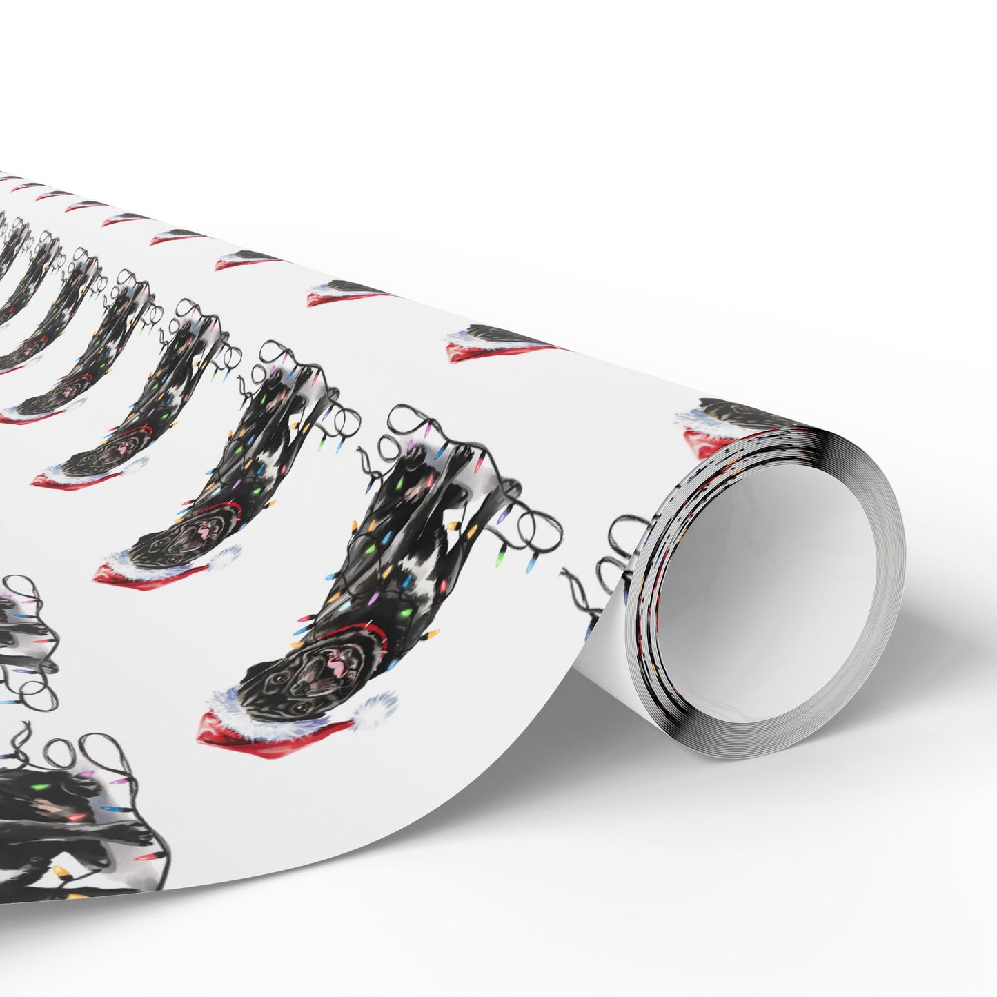Black Pug Christmas Lights Wrapping Paper