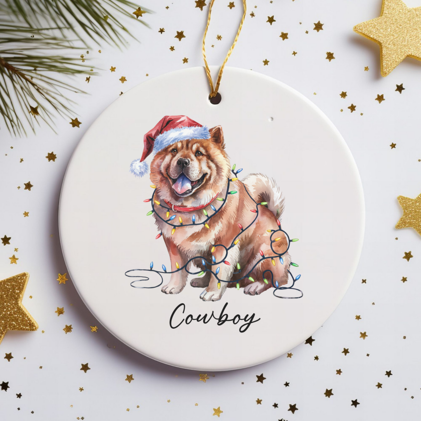 Personalized Chow Chow Christmas Ornament, Festive Dog Lights, Ceramic Holiday Keepsake