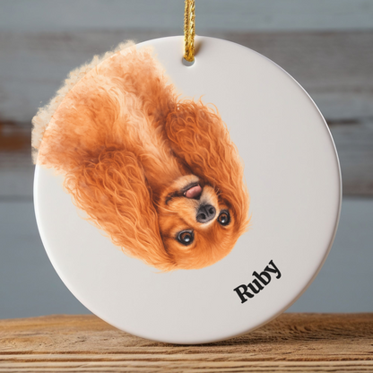 Upside down Personalized Pet Photo Ornament, Custom Dog Cat Memorial Ornament with Name, Watercolor Gift