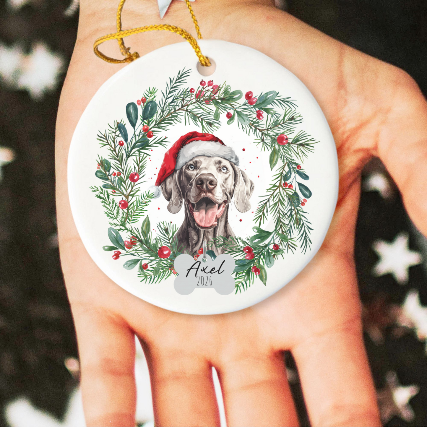 Personalized Weimaraner Christmas Ornament
