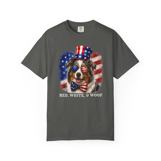 Patriotic Australian Shepherd Red White & Woof Shirt