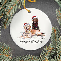 Load image into Gallery viewer, Chocolate and Yellow Labradors Ornament, Personalized Dog Christmas Decor

