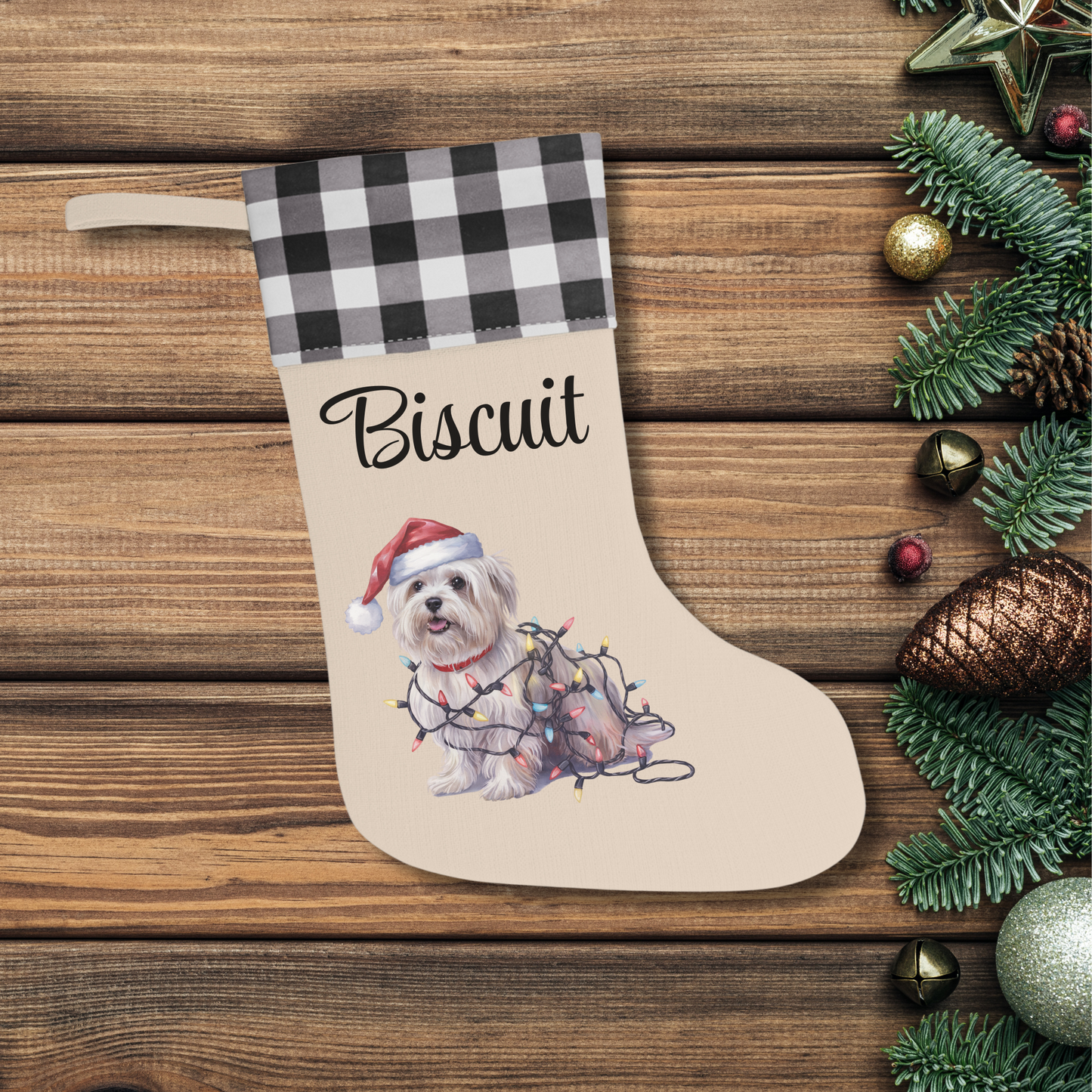 Personalized Maltese Christmas Stocking, Holiday Decor Gift for Pet Lovers
