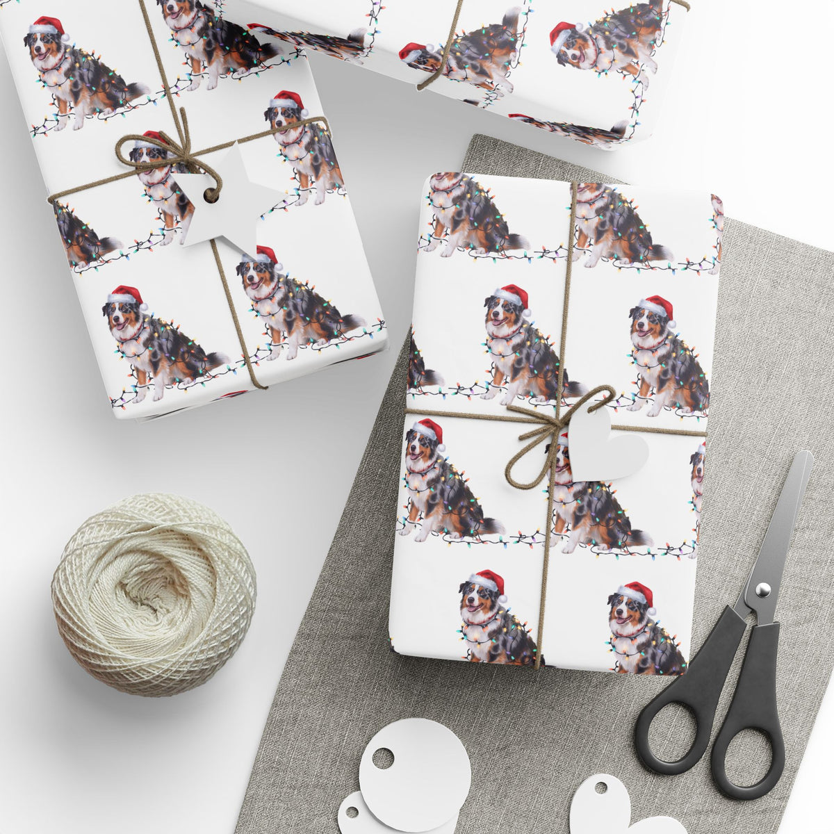 Australian Shepherd Christmas Lights Wrapping Paper