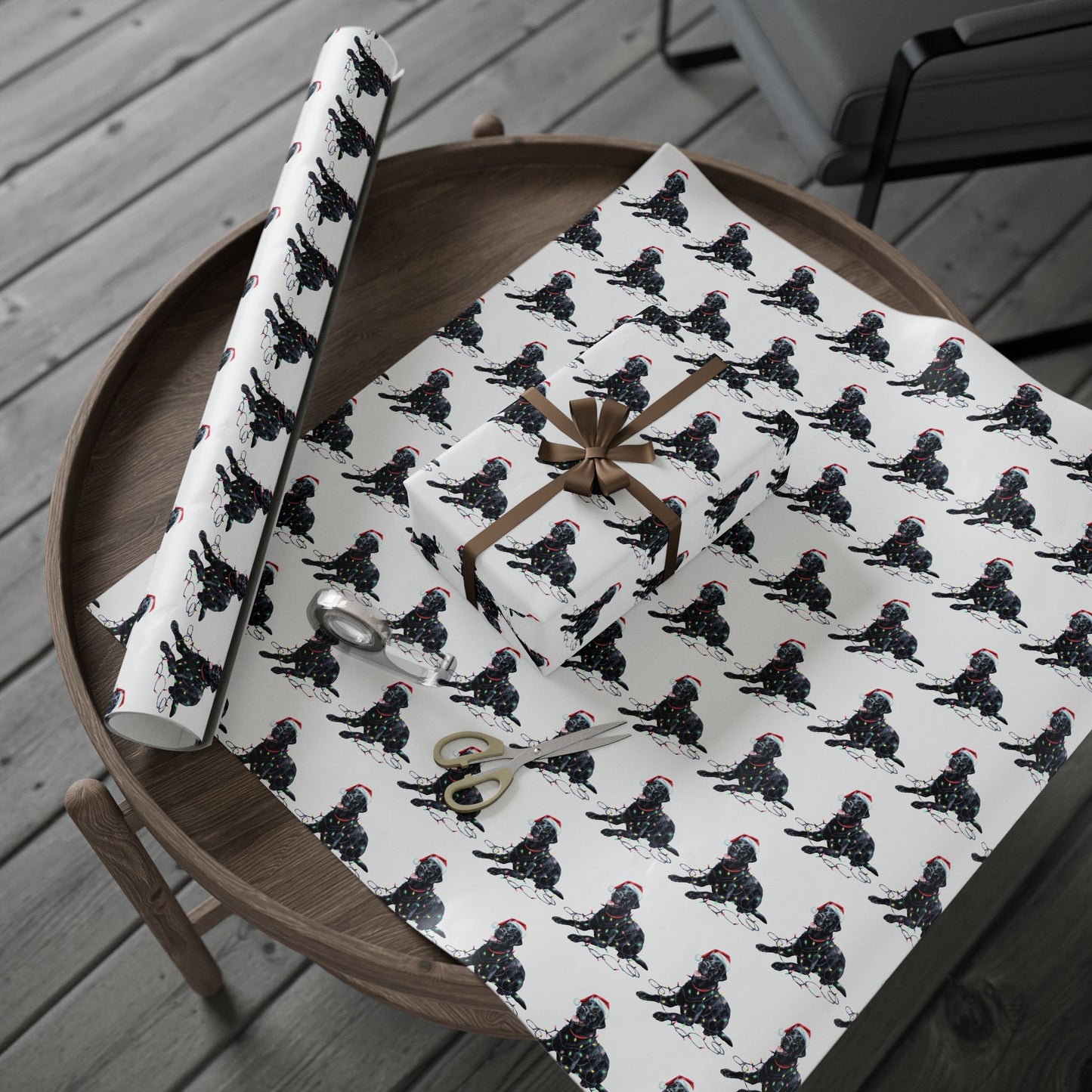 Black Lab Christmas Lights Wrapping Paper