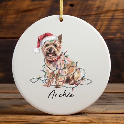 Personalized Cairn Terrier Christmas Ornament, Festive Dog Lights Keepsake, Ceramic Tree Decoration