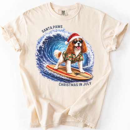 Christmas in July Gift for Blenheim Cavalier Lovers, Santa Paws Beach Shirt