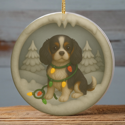 Personalized Tricolor Cavalier King Charles Spaniel Christmas 3D Clay-Style Ornament