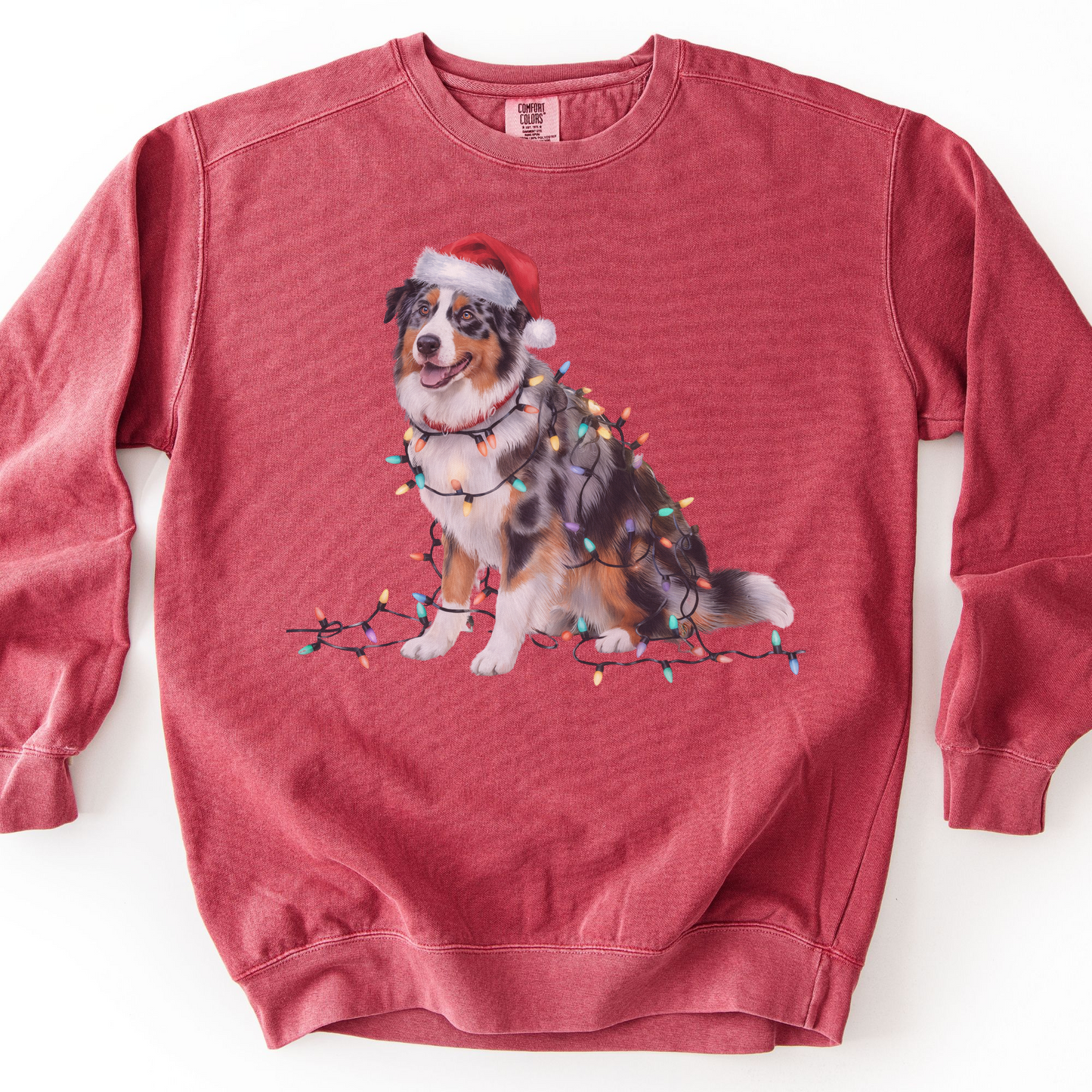 Australian Shepherd Christmas Lights Sweatshirt, Festive Dog Lover Apparel
