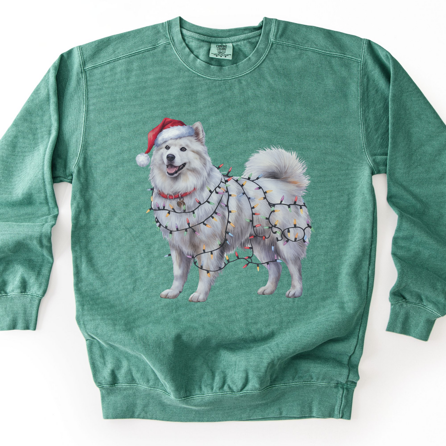 Christmas Samoyed Dog Sweatshirt, Festive Lights Dog Lover Gift
