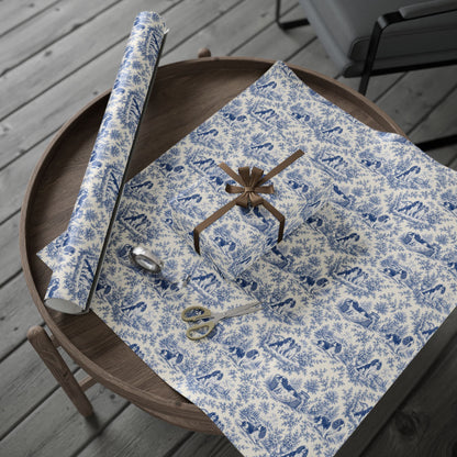 Cavalier Wrapping Paper, French Blue Toile Gift Wrap, Cavalier King Charles Spaniel Gift