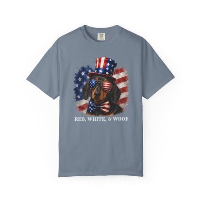 Patriotic Black And Tan Dachshund Red White & Woof Shirt