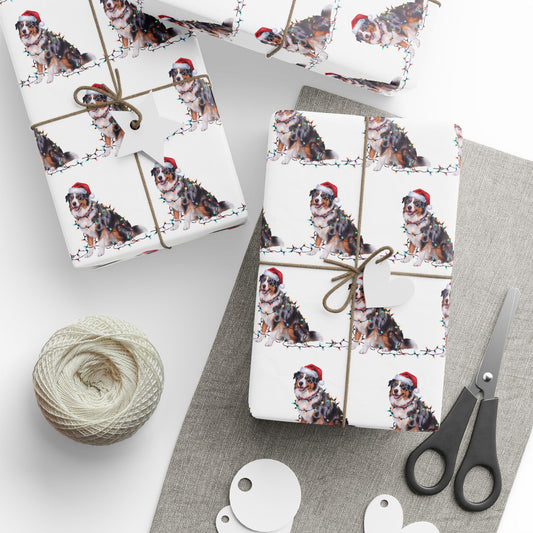 Australian Shepherd Christmas Lights Wrapping Paper